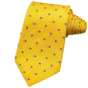 Lauren Ralph‎ Lauren Necktie Mens Yellow Silk Embroidered Squares USA 57"x3.75"